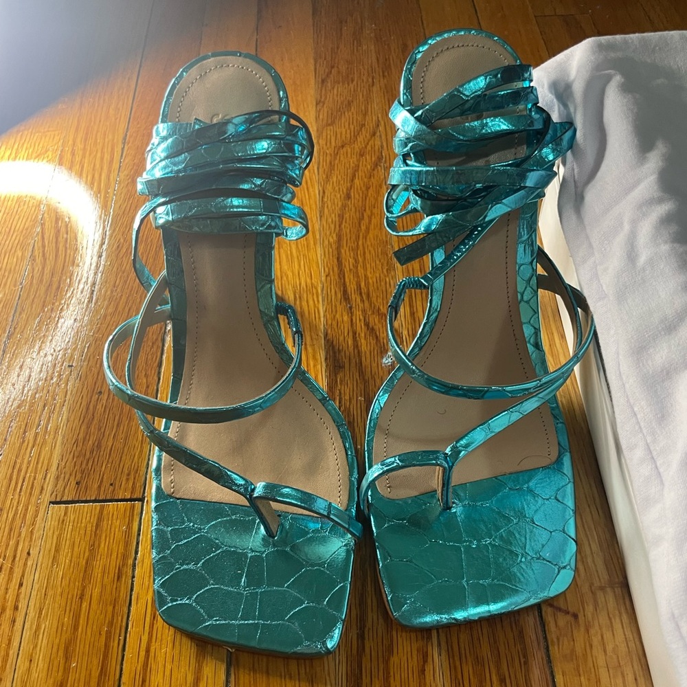 SCHUTZ Blue Lily Leather Lace Up Heel